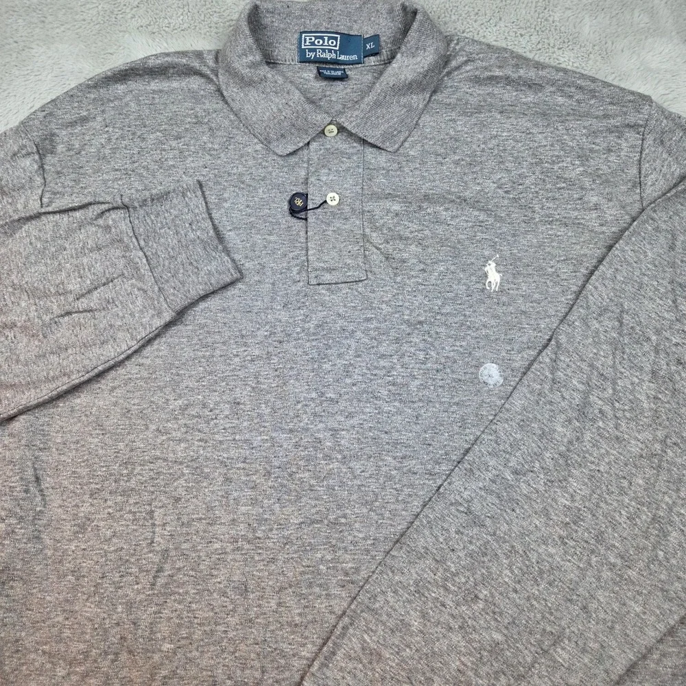 Polo Ralph Lauren Long Sleeve Polo Mens XL Classic Cotton Pony Logo Heather Gray